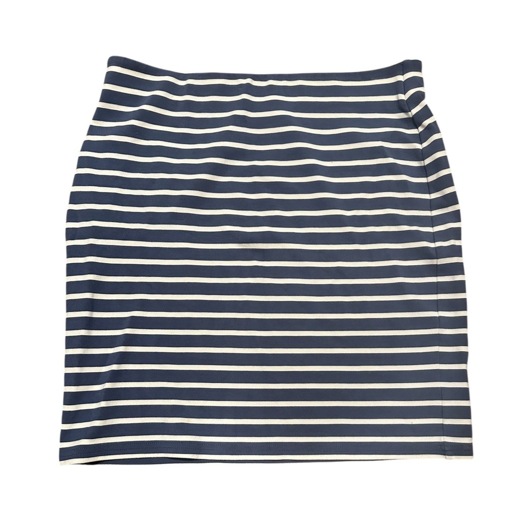 Loft Medium Skirt Women's Blue White Striped Pull On Pencil Stretch Knee Length‎